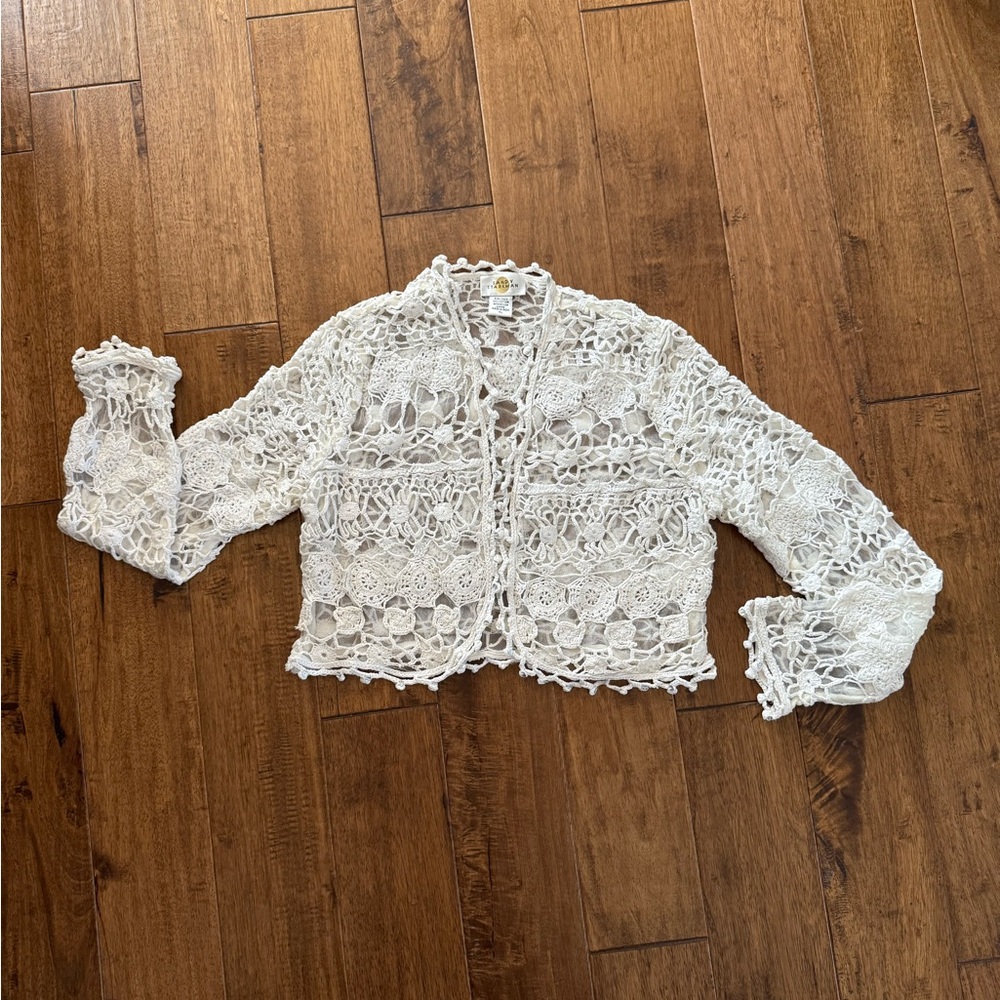 Sandy Starkman White Crochet Cardigan Size XL